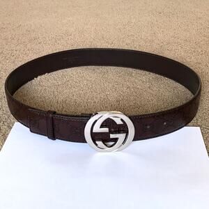 Gucci Dark Brown Leather Belt with Silver Logo Buckle
